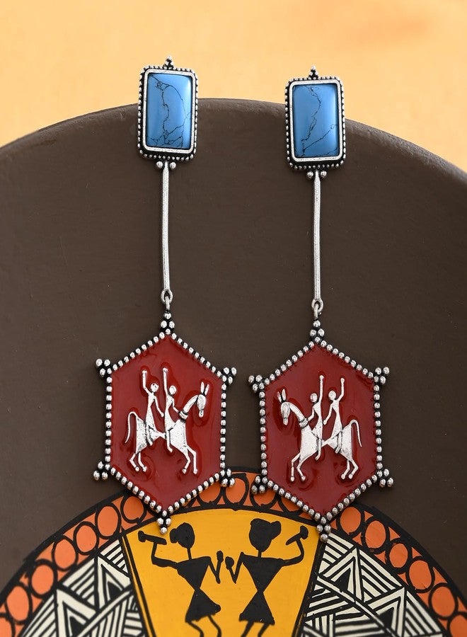 Voylla Warli Tenu Leke Main Javanga Earrings Danglers Earrings For Women, Enamel, Summer, Gift For Her, Oxidised - Image 2