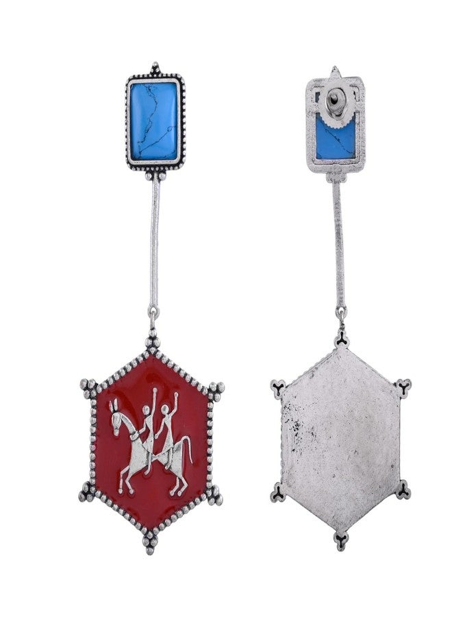 Voylla Warli Tenu Leke Main Javanga Earrings Danglers Earrings For Women, Enamel, Summer, Gift For Her, Oxidised - Image 5