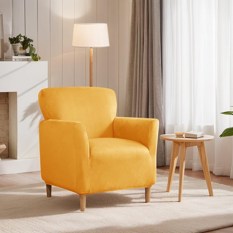 SONNACH Stretch Chair Covers with Arms 1-Piece Banquet Armchair Slipcover Velvet Mid Century Modern Armchair Slipcover Anti-Slip Furniture Protector for Living Room Friendly for Kids Pets (Yellow) - Image 2
