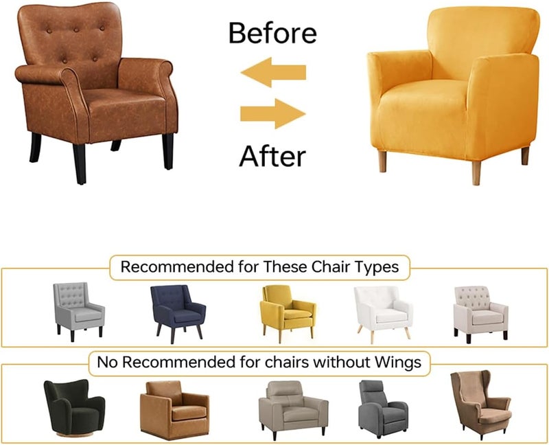 SONNACH Stretch Chair Covers with Arms 1-Piece Banquet Armchair Slipcover Velvet Mid Century Modern Armchair Slipcover Anti-Slip Furniture Protector for Living Room Friendly for Kids Pets (Yellow) - Image 4