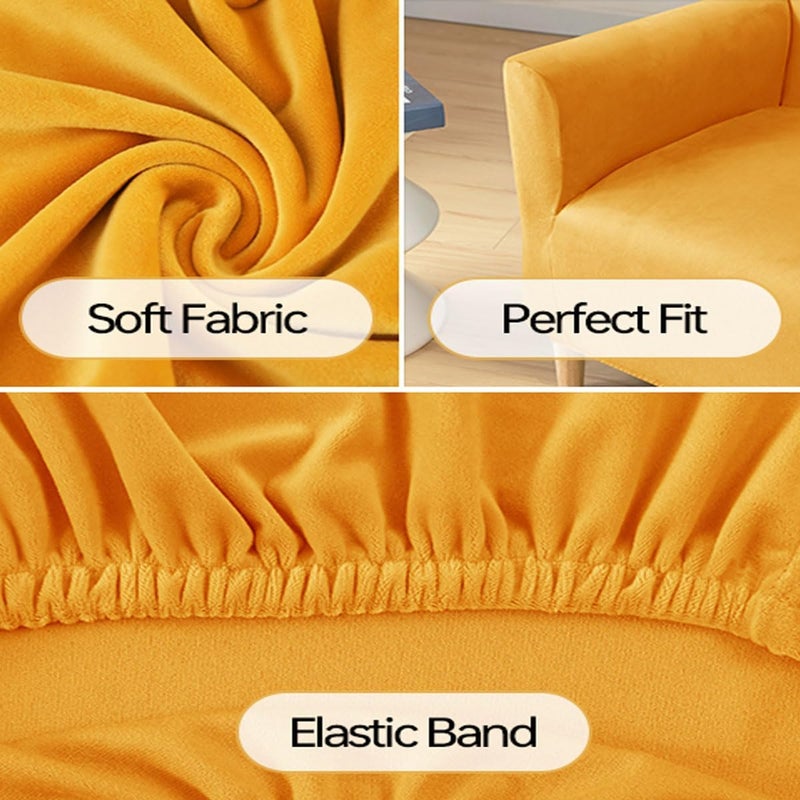 SONNACH Stretch Chair Covers with Arms 1-Piece Banquet Armchair Slipcover Velvet Mid Century Modern Armchair Slipcover Anti-Slip Furniture Protector for Living Room Friendly for Kids Pets (Yellow) - Image 5
