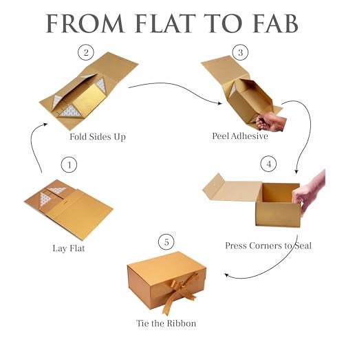 Boxotica Golden Small Gift Box – Foldable Rigid Hamper with Ribbon & Greeting Card, Reusable Keepsake Box for Dry Fruits, Weddings, Birthdays, Housewarming Return Gifts, Thambulam & Vratham Kits | 23.5×17×10 cm - Image 2