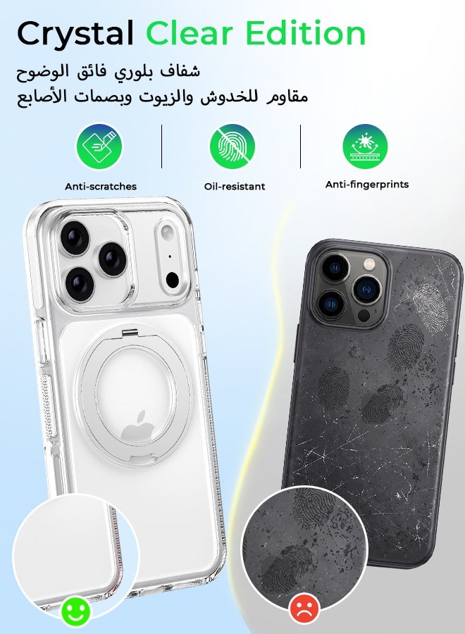 غطاء هاتف شفاف لـ iPhone 17 Pro مع حامل حلقة مغناطيسي متوافق مع شحن MagSafe، دوار 360 درجة، مقاوم للصدمات بدرجة عسكرية - Image 3