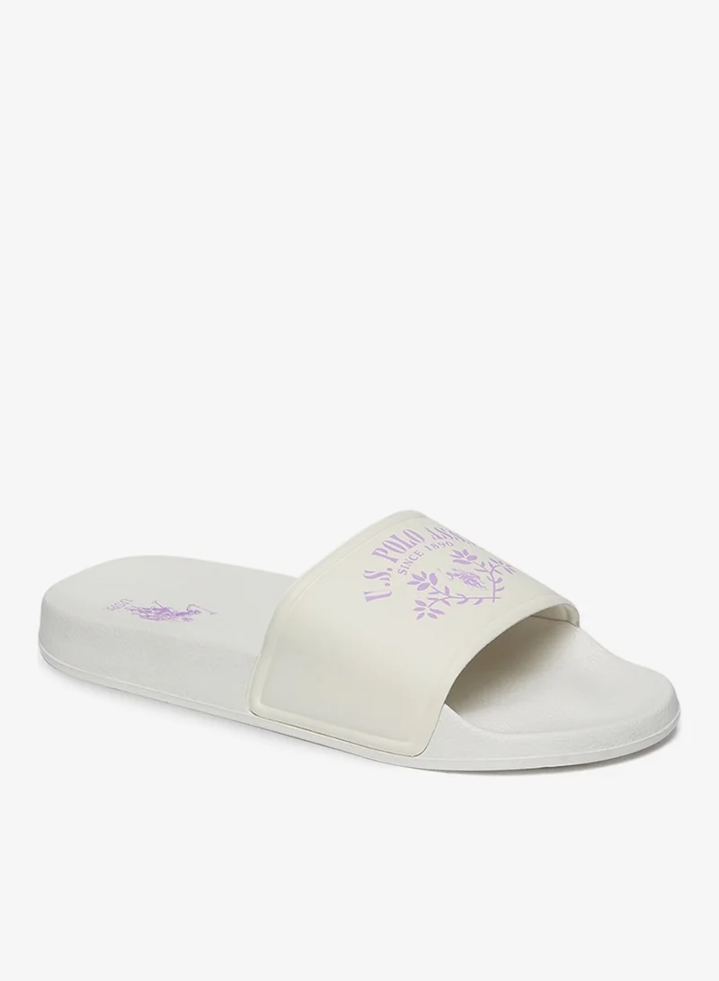 U.S. Polo Assn. White Women's White Signature Slides Shoes - Effortless Style Meets Ultimate Relaxation! for Women | Best Price UAE