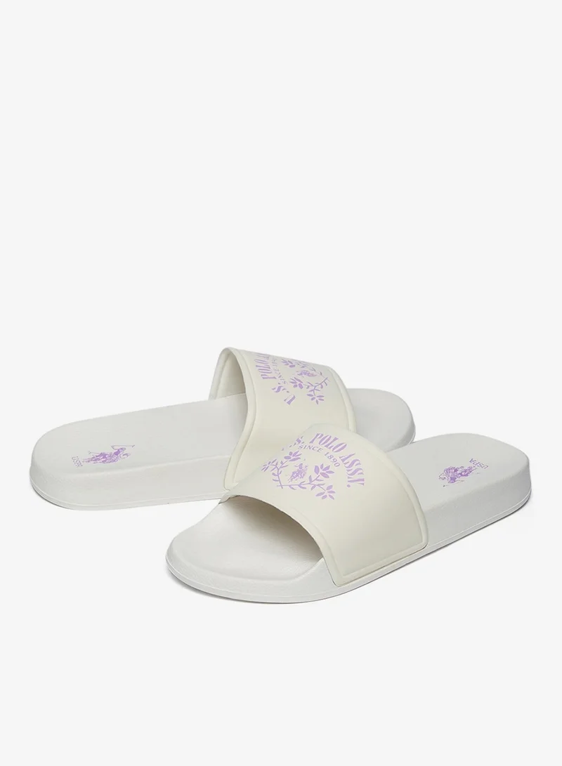 U.S. Polo Assn. White Women's White Signature Slides Shoes - Effortless Style Meets Ultimate Relaxation! for Women | Best Price UAE