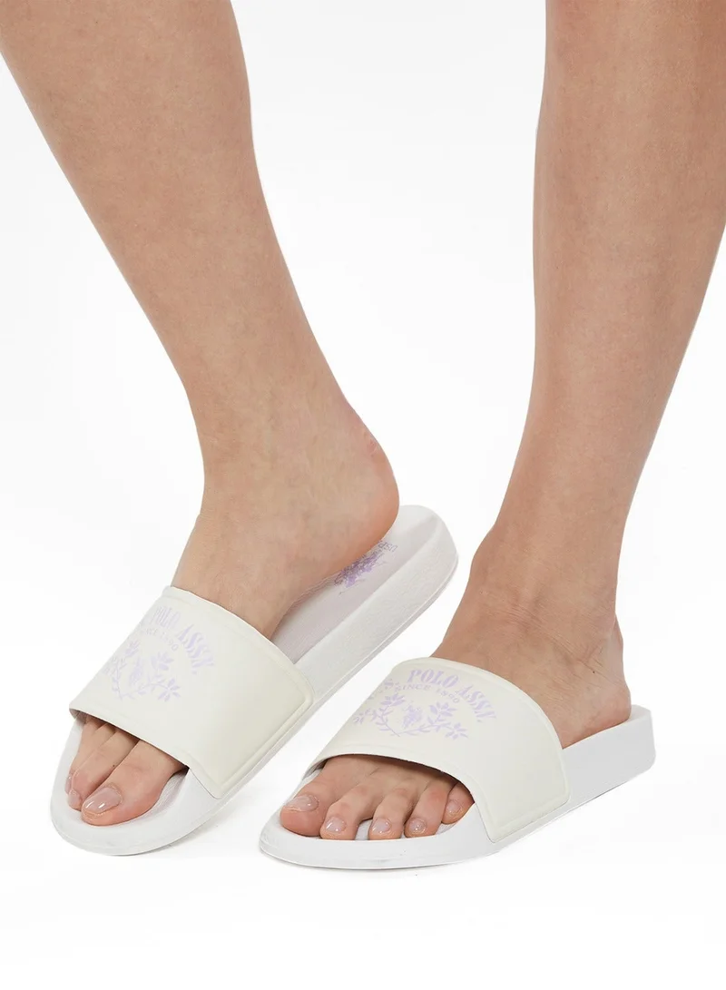 U.S. Polo Assn. White Women's White Signature Slides Shoes - Effortless Style Meets Ultimate Relaxation! for Women | Best Price UAE