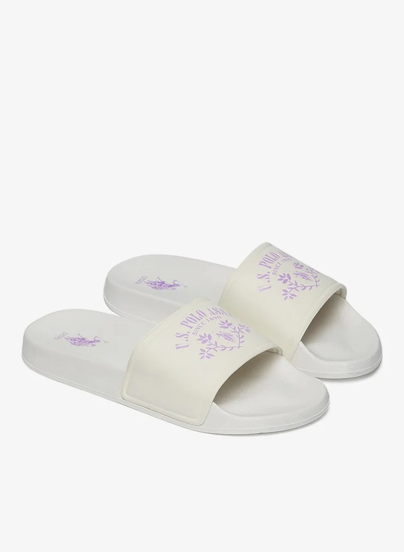 U.S. Polo Assn. White Women's White Signature Slides Shoes - Effortless Style Meets Ultimate Relaxation! for Women | Best Price UAE
