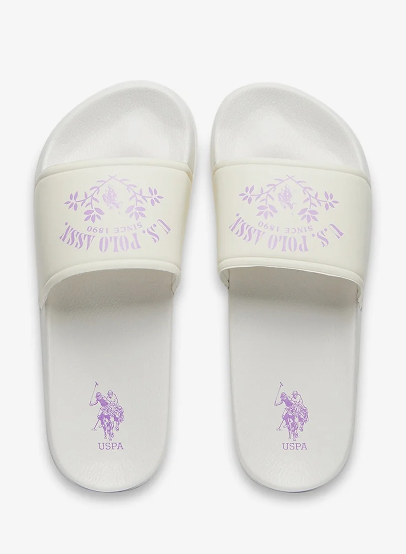 U.S. Polo Assn. White Women's White Signature Slides Shoes - Effortless Style Meets Ultimate Relaxation! for Women | Best Price UAE