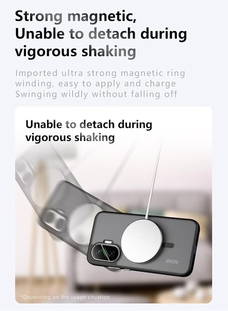 Case Compatible with Xiaomi Poco F7 2025, featuring MagSafe compatibility, shock resistance, anti-yellowing properties, and a classic hybrid material magnetic closure. - Image 4