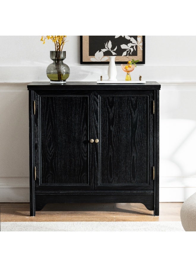 DOOHWAN Solid Wood Buffet Cabinet with Storage - Natural Wood Veneers& Water Based Paint Finished - Vintage Sideboard Cabinet with 2 Door and Shelves for Dinning Room,Entryway - Image 1