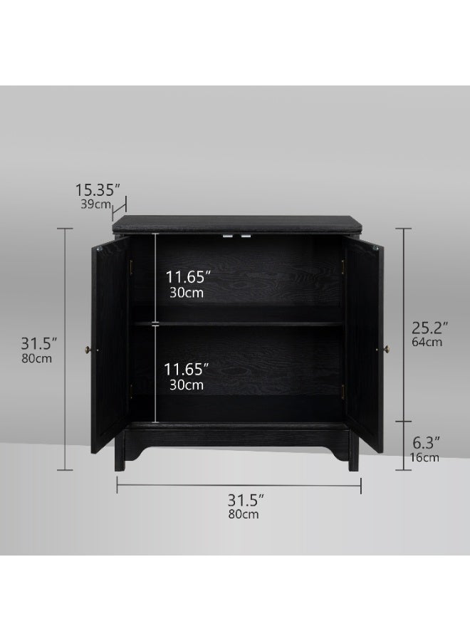 DOOHWAN Solid Wood Buffet Cabinet with Storage - Natural Wood Veneers& Water Based Paint Finished - Vintage Sideboard Cabinet with 2 Door and Shelves for Dinning Room,Entryway - Image 2