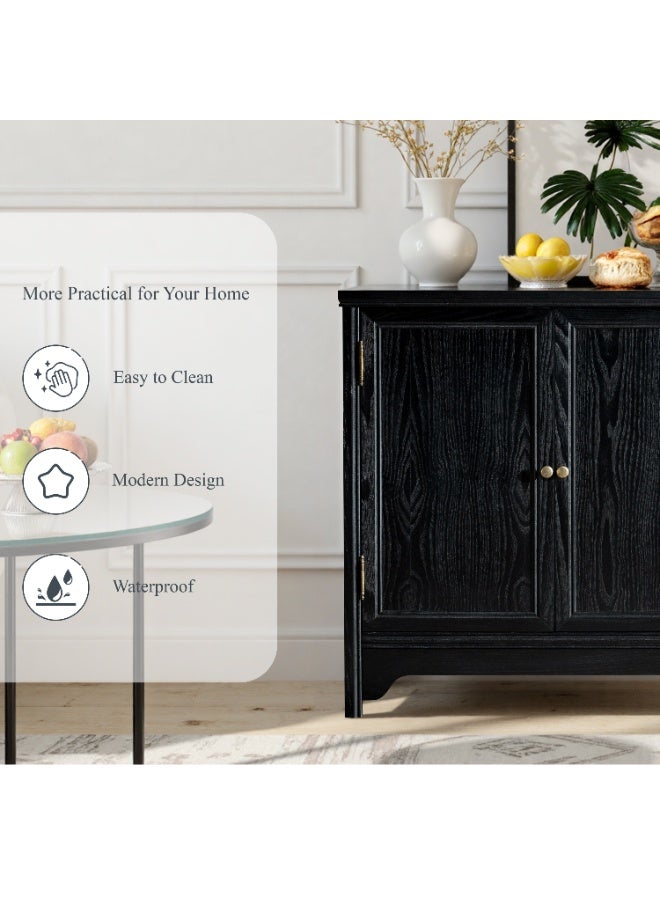DOOHWAN Solid Wood Buffet Cabinet with Storage - Natural Wood Veneers& Water Based Paint Finished - Vintage Sideboard Cabinet with 2 Door and Shelves for Dinning Room,Entryway - Image 4