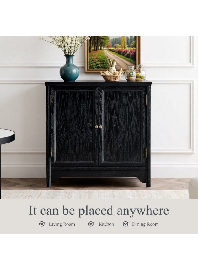 DOOHWAN Solid Wood Buffet Cabinet with Storage - Natural Wood Veneers& Water Based Paint Finished - Vintage Sideboard Cabinet with 2 Door and Shelves for Dinning Room,Entryway - Image 5