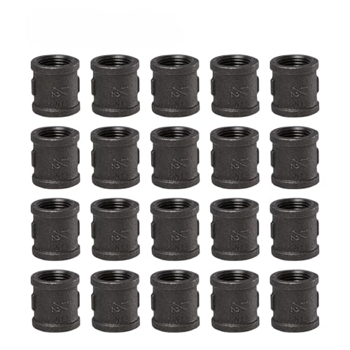 Home TZH 1/2" Pipe Fitting Coupling, Home TZH 20 Pack 1/2" Malleable Iron Cast Pipe Coupling for Steam-punk Vintage Shelf Bracket DIY Plumbing Pipe Decor Furniture (20, 1/2") - Image 1