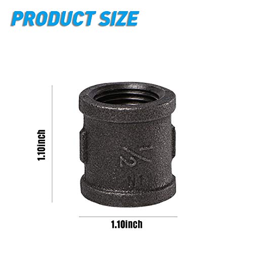 Home TZH 1/2" Pipe Fitting Coupling, Home TZH 20 Pack 1/2" Malleable Iron Cast Pipe Coupling for Steam-punk Vintage Shelf Bracket DIY Plumbing Pipe Decor Furniture (20, 1/2") - Image 2