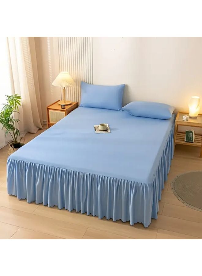 Sky Blue Lace Bed Skirt 35x79 Inch Luxurious Soft Mattress Cover Non Slip Hypoallergenic - Image 1