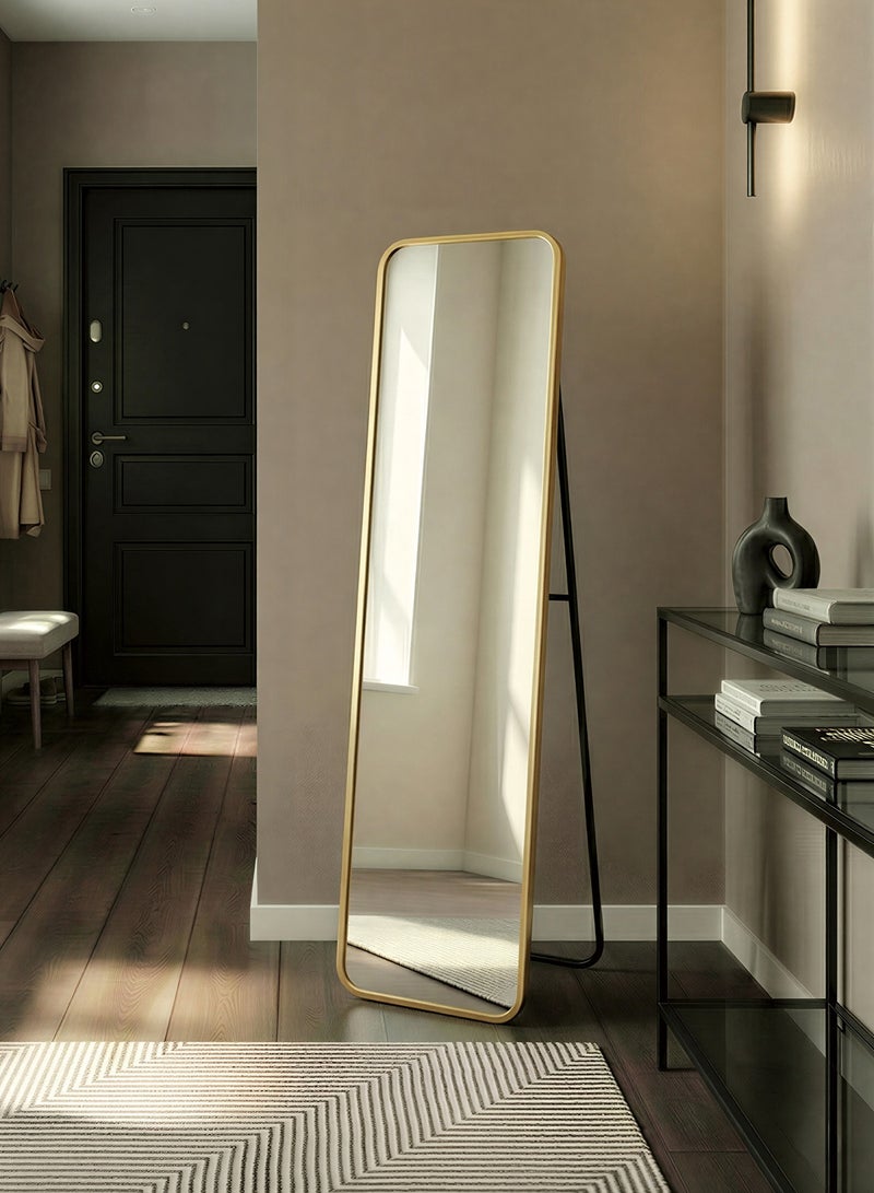 Taimi Rectangular Mirror 120x30cm with Rounded Edges, Full Length Mirror with Stand and Metal Frame, Floor Mirror, Wall Mirror Hanging or Tilt for Living Room, Bedroom, Entryway Gold - Image 3