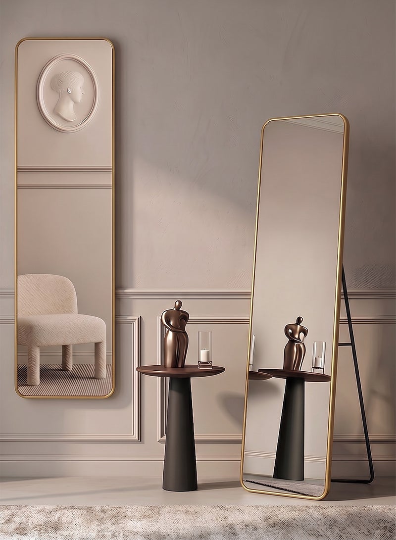 Taimi Rectangular Mirror 120x30cm with Rounded Edges, Full Length Mirror with Stand and Metal Frame, Floor Mirror, Wall Mirror Hanging or Tilt for Living Room, Bedroom, Entryway Gold - Image 1