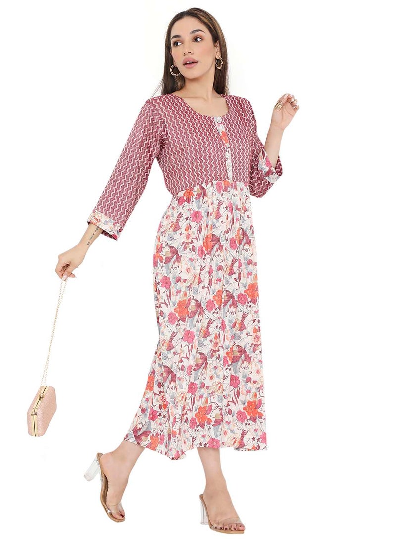 HANA & SARA ELEGANT FLORAL PRINTED VISCOSE SHORT ARABIC KAFTAN JALABIYA DRESSES - Image 1