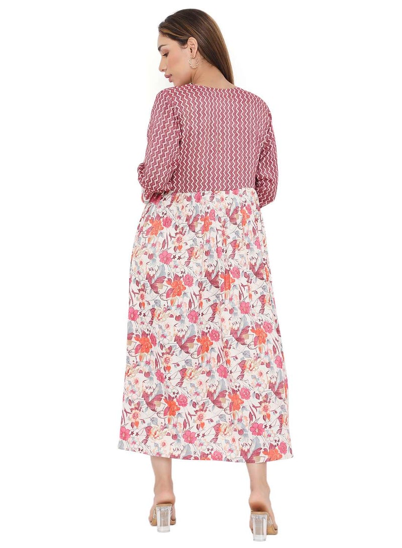 HANA & SARA ELEGANT FLORAL PRINTED VISCOSE SHORT ARABIC KAFTAN JALABIYA DRESSES - Image 2