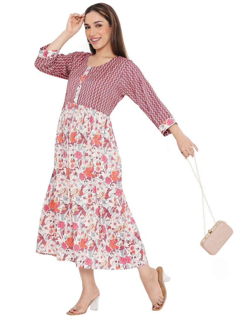 HANA & SARA ELEGANT FLORAL PRINTED VISCOSE SHORT ARABIC KAFTAN JALABIYA DRESSES - Image 5