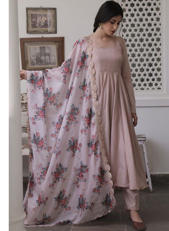 Women Basket Floral Anarkali Kurta Set with Trousers and Printed Organza Dupatta - Image 2