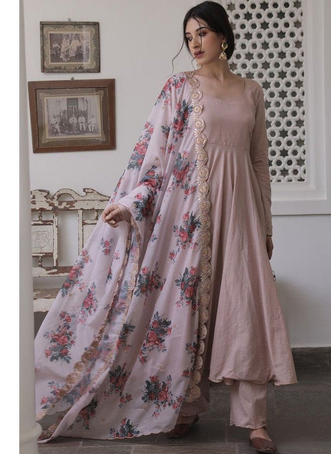 Women Basket Floral Anarkali Kurta Set with Trousers and Printed Organza Dupatta - Image 3