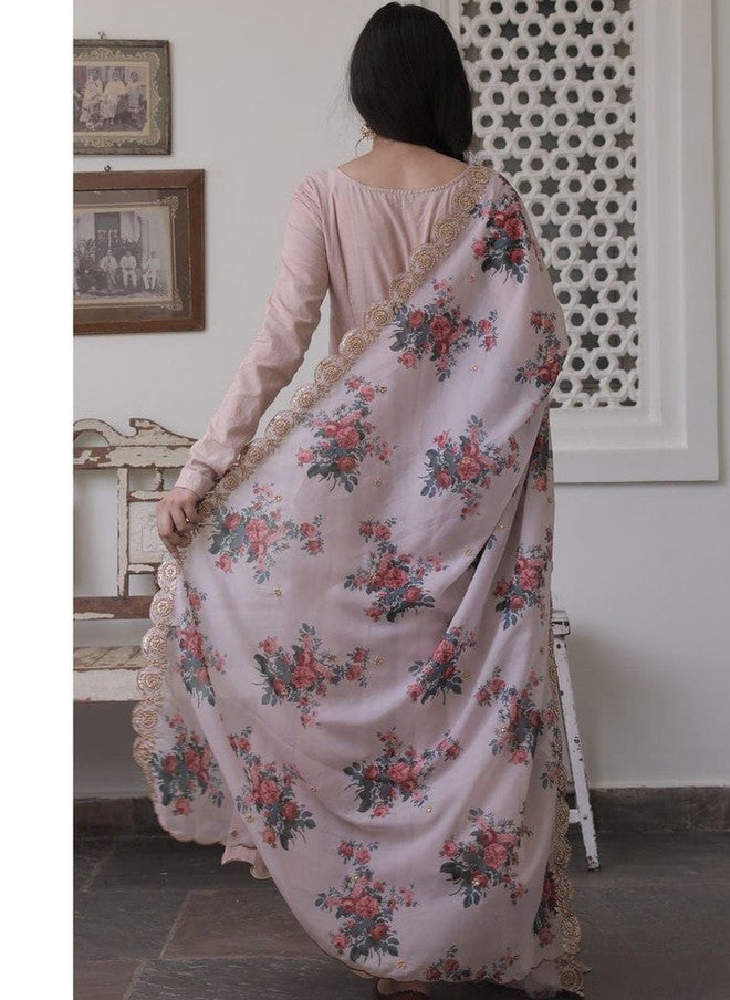 Women Basket Floral Anarkali Kurta Set with Trousers and Printed Organza Dupatta - Image 5