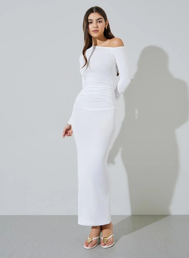 ستايلي White Solid One Shoulder Neck Bodycon Dress
