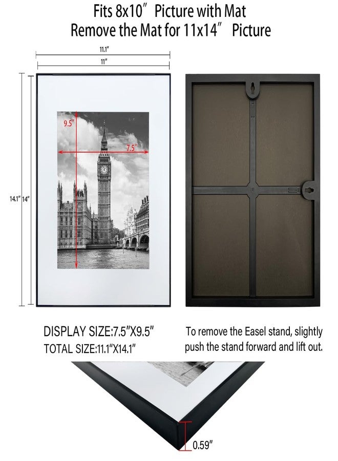 GOmaize Front Loading Black Picture Frame Set of 5,Display pictures 8x10 with mat or 11x14 without mat,Wall and Table Mounting - Image 2