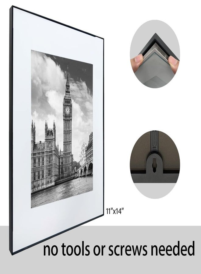 GOmaize Front Loading Black Picture Frame Set of 5,Display pictures 8x10 with mat or 11x14 without mat,Wall and Table Mounting - Image 5