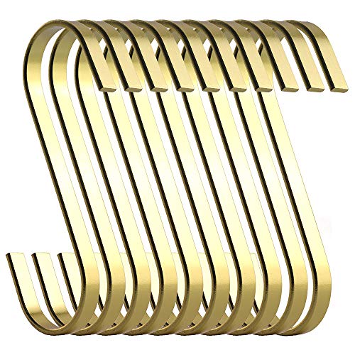 RuiLing 12Pack 45 Inch Gold Chrome Finish Steel Hanging Flat Hooks  S Shaped Hook HeavyDuty S Hooks for Kitchenware Pots Utensils Plants Towels Gardening Tools Clothes