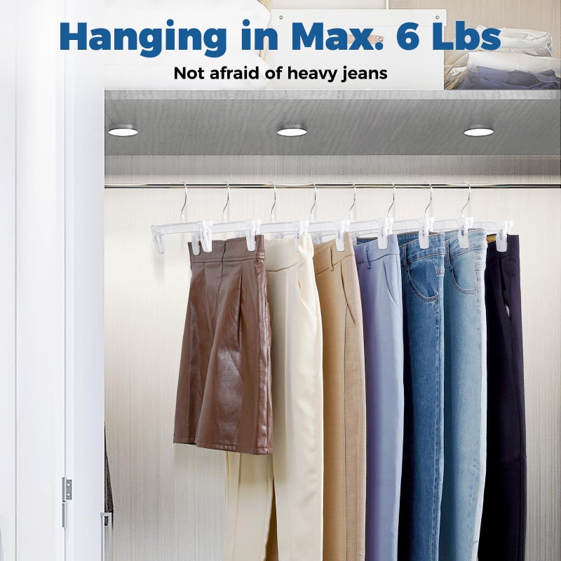 Smartor Skirt Hangers|Pants Hangers with Clips| 10 30 60 Pack Available | Space Saving| Durable| Upgraded Clips| Pants Hanger for Men| White Hanger Clips for Women Shorts, Jeans, Slacks - 30 Pack - Image 4