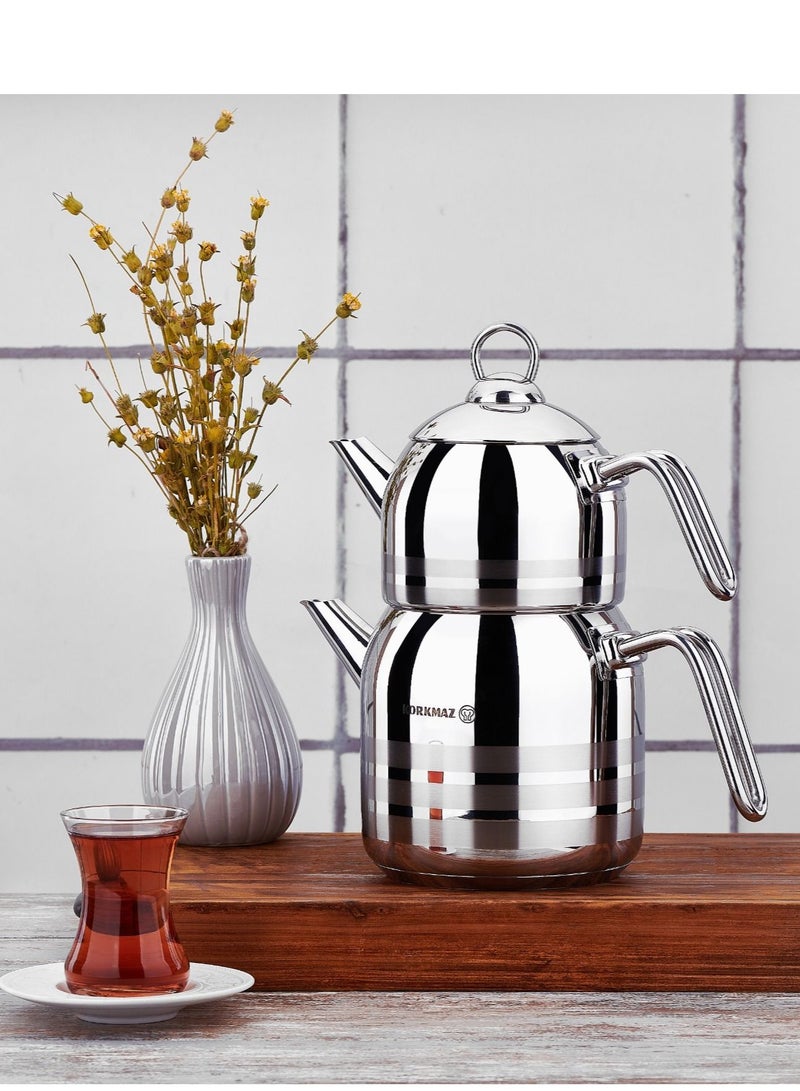Korkmaz teapot set, steel steamer, 1.1 liters + 2 liters - Image 2