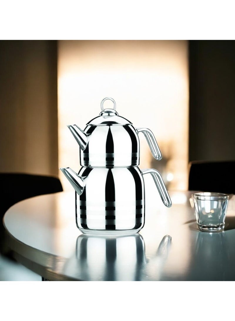 Korkmaz teapot set, steel steamer, 1.1 liters + 2 liters - Image 3