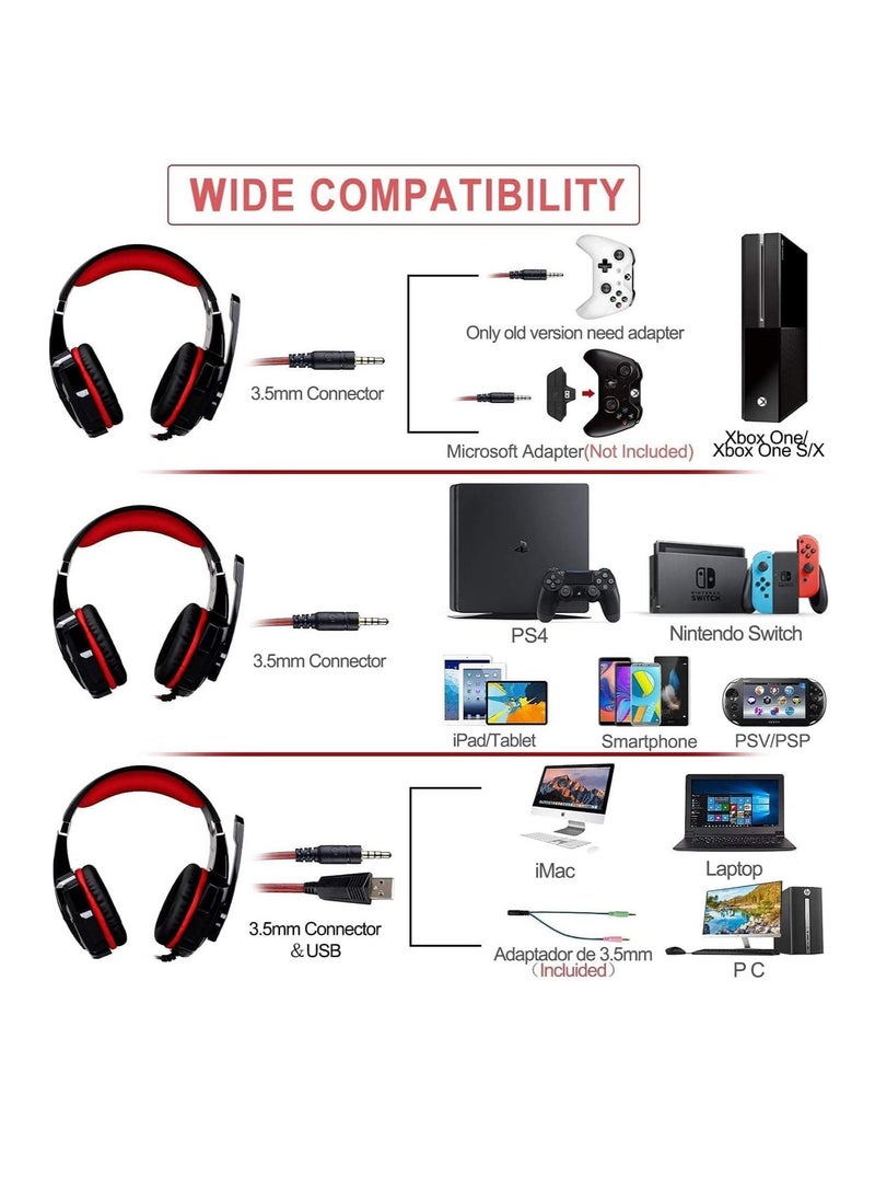 Beauenty - G2000 Gaming Headphones, Bass, Stereo, Wired, with Wheat, USB Port, Black/Red - Image 1