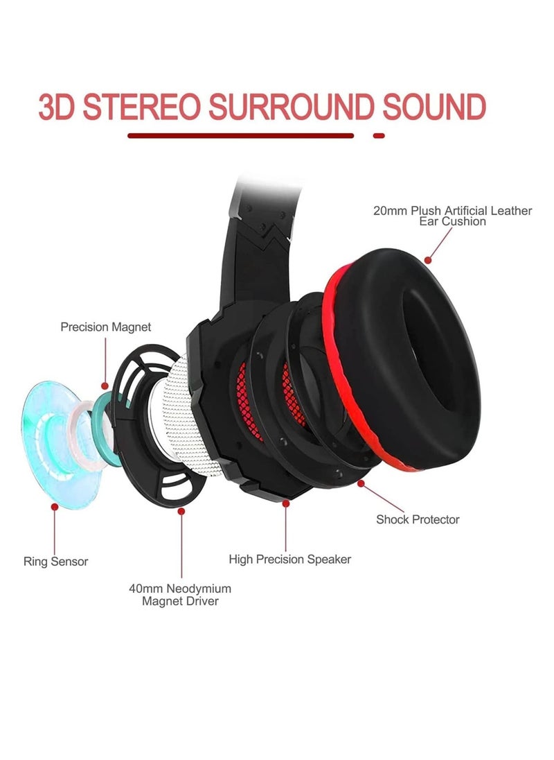 Beauenty - G2000 Gaming Headphones, Bass, Stereo, Wired, with Wheat, USB Port, Black/Red - Image 1