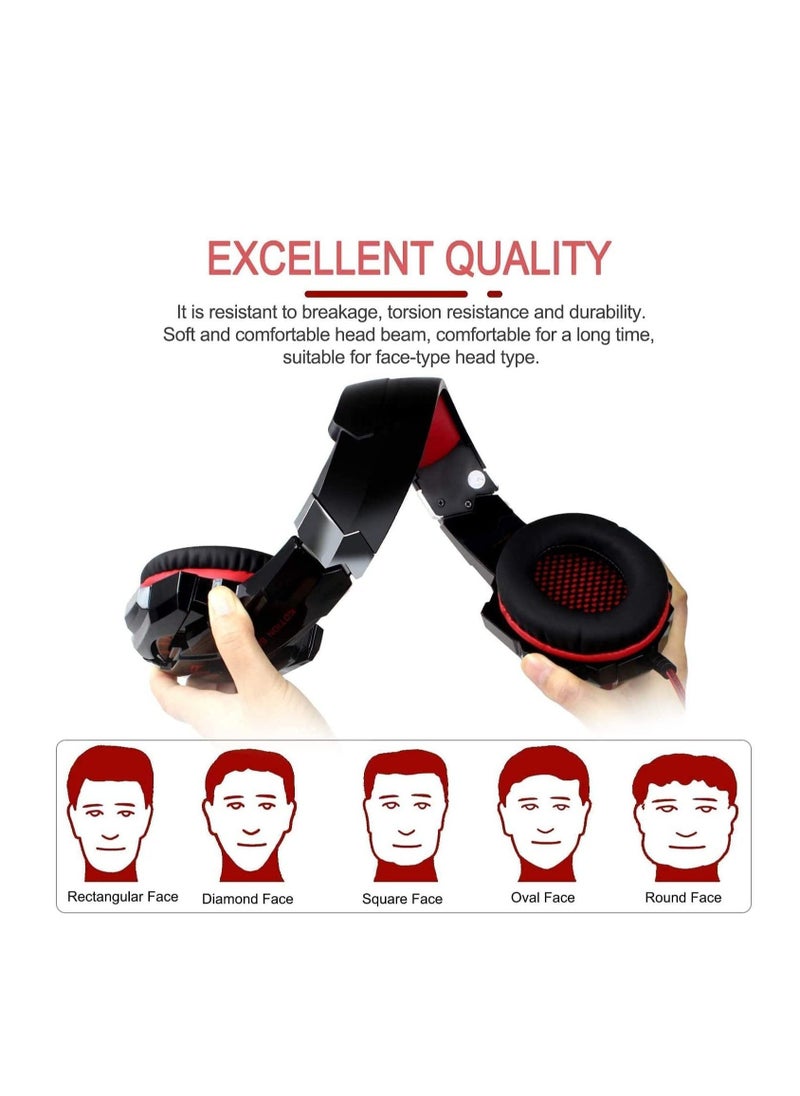 Beauenty - G2000 Gaming Headphones, Bass, Stereo, Wired, with Wheat, USB Port, Black/Red - Image 1