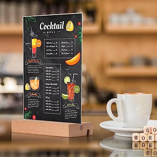 newnewshow 5"x7" Acrylic Sign Holder with Wood Base Wood Sign Holder Vertical or Slant Back Display for Store Office (5x7 L/T) - Image 5
