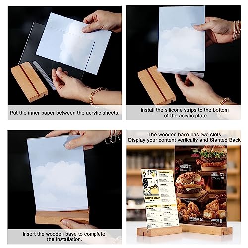 newnewshow 5"x7" Acrylic Sign Holder with Wood Base Wood Sign Holder Vertical or Slant Back Display for Store Office (5x7 L/T) - Image 4