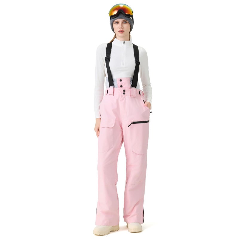 GS SNOWING Women Baggy Ski Pants Men Snow Bibs Snowboard Overall Insulated Windproof Waterproof for Winter Outdoor Sports Pink L - Image 2