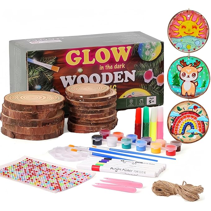 طقم الرسم الخشبي للأطفال والفنون والحرف اليدوية للأطفال الذين تتراوح أعمارهم بين 5-12 عاما ، مجموعة الرسم الخشبي المتوهج في الظلام ، مجموعات الطلاء الحرفية ، الرسم الفني ، لعبة هدية حفلة عيد ميلاد عيد الفصح (أ)