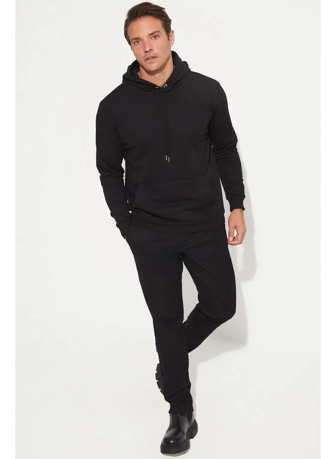 جون June Men Regular Fit Kangaroo Pocket Hooded Sweatshirt Black