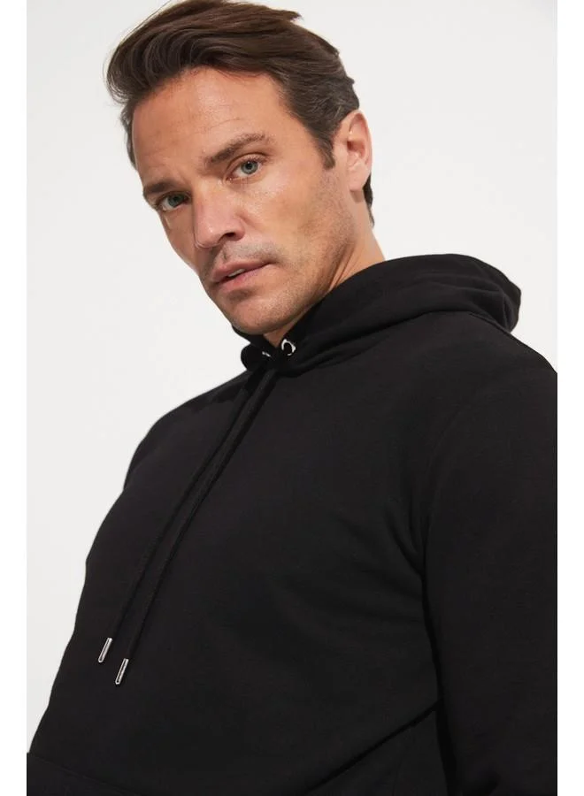 جون June Men Regular Fit Kangaroo Pocket Hooded Sweatshirt Black