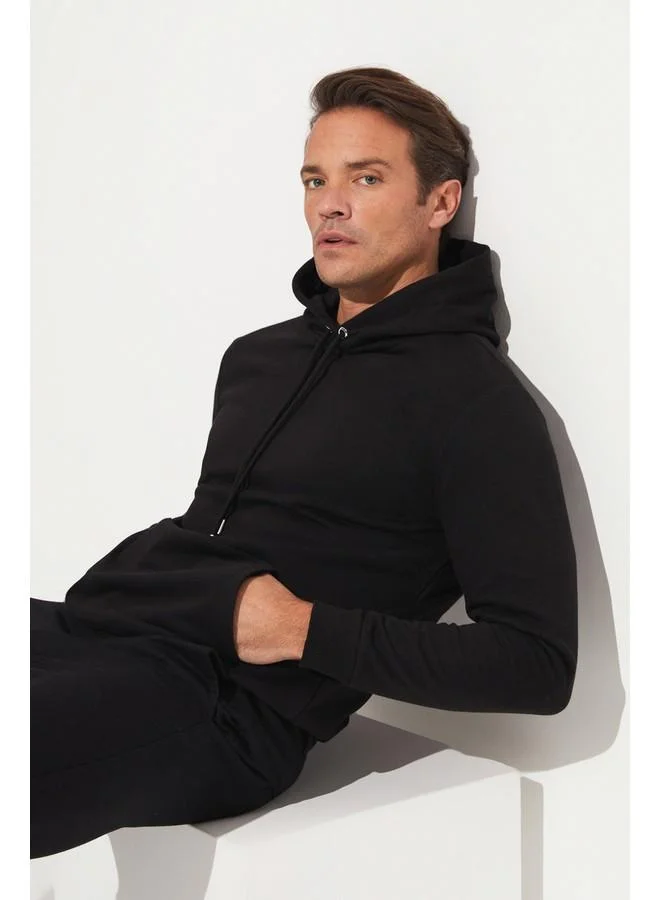 جون June Men Regular Fit Kangaroo Pocket Hooded Sweatshirt Black