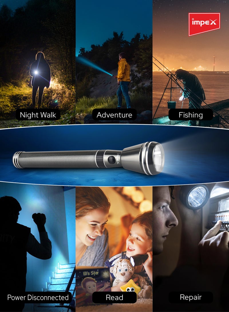 Impex Torch 3SC Rechargeable LED Flashlight 4-in-1 Combo - 2000M Real Range, 5W Cree LED, 4000mAh Lithium Battery, Aircraft-Grade Aluminum, Unbreakable Front Cover, Durable Switch, Wide Voltage DC Adapter (CB 2227) - Image 4