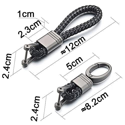 Contacts 2 Pcs Black Braided Keychain Leather Strap Keyring Accessories PU Rope Hook Keyring with Zinc Alloy (Pack of 2) - Image 5