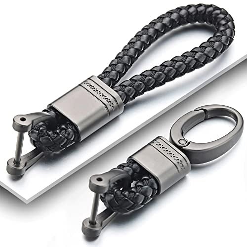 Contacts 2 Pcs Black Braided Keychain Leather Strap Keyring Accessories PU Rope Hook Keyring with Zinc Alloy (Pack of 2) - Image 2