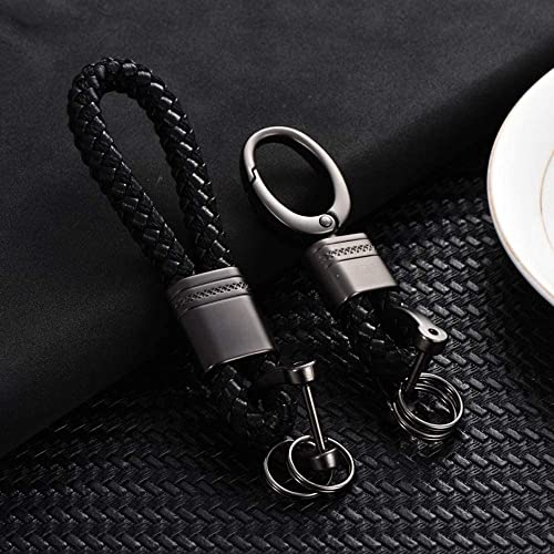 Contacts 2 Pcs Black Braided Keychain Leather Strap Keyring Accessories PU Rope Hook Keyring with Zinc Alloy (Pack of 2) - Image 3