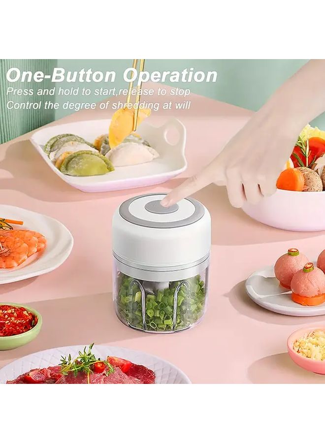 White Garlic Masher And Meat Grinder With USB Operation Handle Clear Top Heavy Duty Plastic Processor For Garlic Vegetables Meat Compact Mincer Lock Easy Clean Design Mini Kitchen Appliance For Small Kitchens Convenient USB Charging Versatile For Fruits And Vegetables Durable And Easy To Use - Image 2